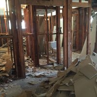 Interior stripped to the studs during a demolition project